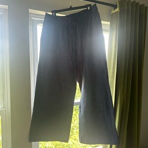 Blue & White cotton/linen Striped Wide-Leg Pants- XL